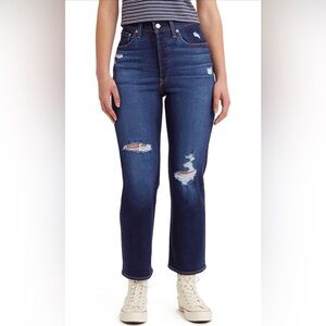 NWOT Levi’s Ribcage Straight Ankle Viral Denim Jeans | Dark Wash | Distressed